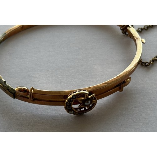 37 - A 15ct Gold & Seed Pearl Bangle 7.5g gross