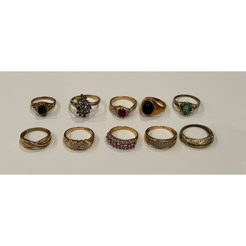 190 - Ten 9ct Gold Stone Set Rings (10) 25g gross