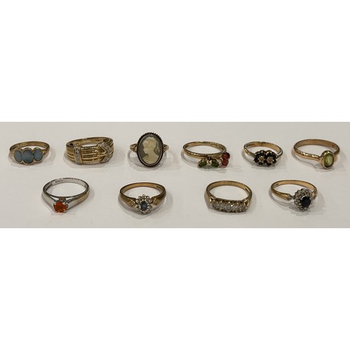 192 - Ten 9ct Gold Stone Set Rings (10) 25.3g gross