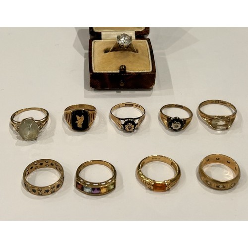 140 - Ten 9ct Gold Stone Set Rings (10) 28g gross