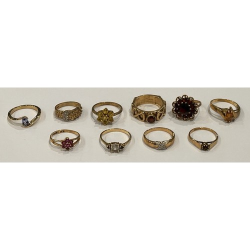 141 - Ten 9ct Gold Stone Set Rings (10) 27.3g gross