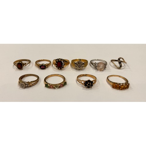 198 - Ten 9ct Gold Stone Set Rings (10) 24.6g gross