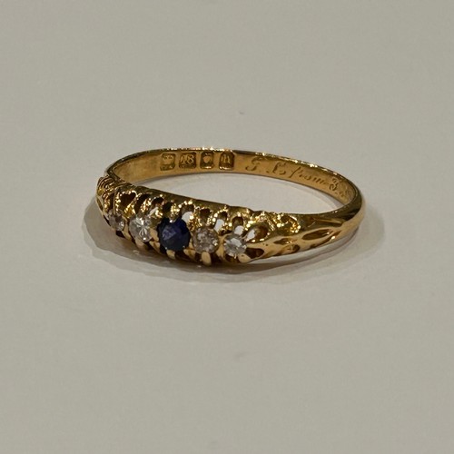 256 - 18ct Gold Set Diamond & Sapphire Ring, 2.3g gross
approx size M