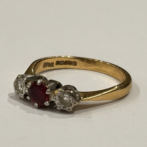 239 - 18ct Gold Diamond & Ruby Ring, 3.6g gross
Approx size M