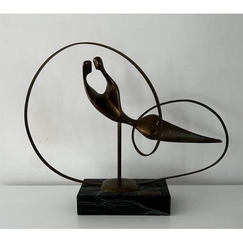 1 - ARTHUR DOOLEY (1929-1994); 'The Kiss' a bronze stylised figure group designed as a pair of cloth cut... 