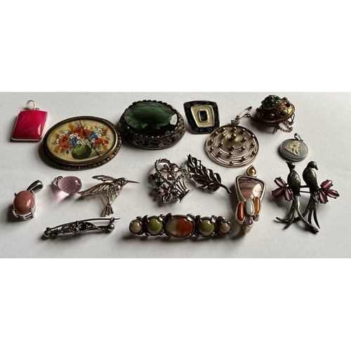 88 - A Collection of Silver Brooches & Pendants (280g gross) also other brooches & similar