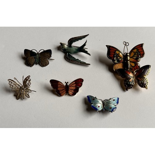 132 - Collection of Butterfly Brooches, some in silver & enamel