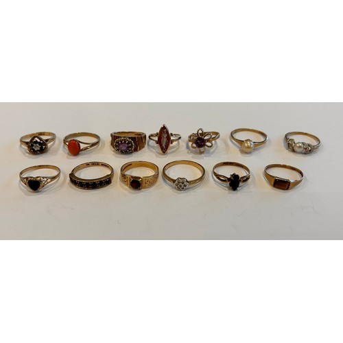 146 - Thirteen 9ct Gold Stone Set Rings (13) 26.5g gross