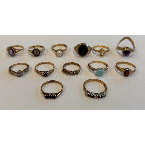 147 - Thirteen 9ct Gold Stone Set Rings (13) 26.5g gross