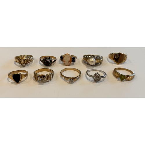 158 - Ten 9ct Gold Stone Set Rings (10) 27g gross