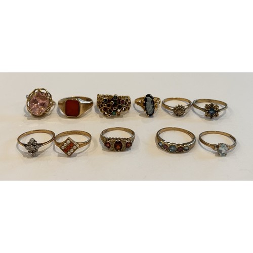 170 - Ten 9ct Gold Stone Set Rings (10) 26.1g gross