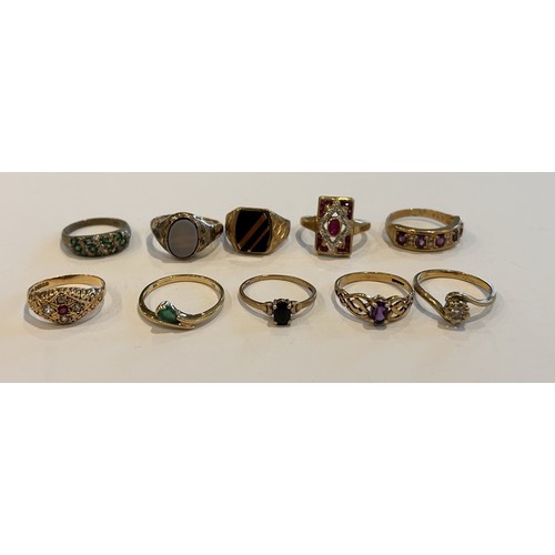 171 - Ten 9ct Gold Stone Set Rings (10) 25.9g gross