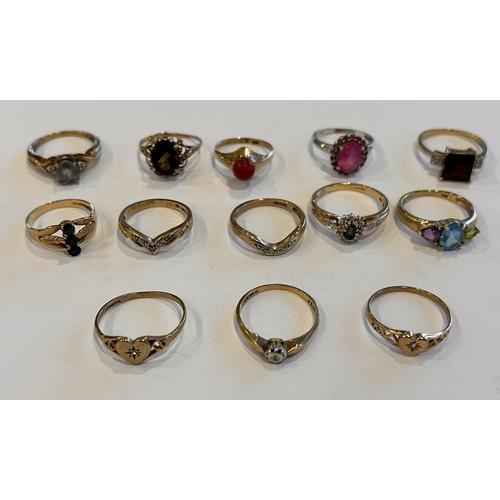 179 - Thirteen 9ct Gold Stone Set Rings (13) 26.2g gross