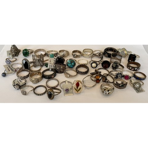 215 - Silver Rings - approximately 50, most stamped '925', some stone set, 201.6g gross