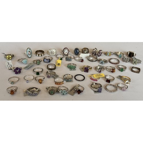 221 - Silver Rings - approximately 50, most stamped '925', some stone set, 195.4g gross