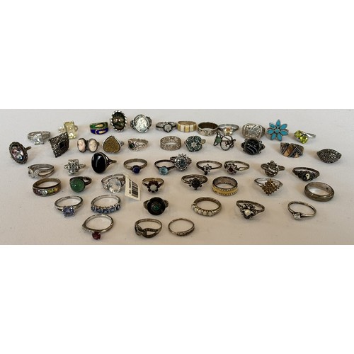 225 - Silver Rings - approximately 50, most stamped '925', some stone set, 186.2g gross