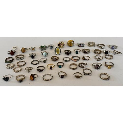 226 - Silver Rings - approximately 50, most stamped '925', some stone set, 181.4g gross