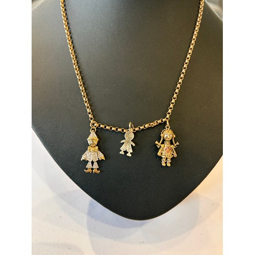 73 - 9ct Gold Necklace with Three Clown Pendants, 10.4g gross