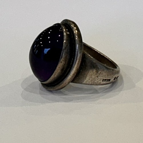 57 - Georg Jensen: a silver and polished cabochon gem-set dress ring, marked 925, Georg Jensen and number... 