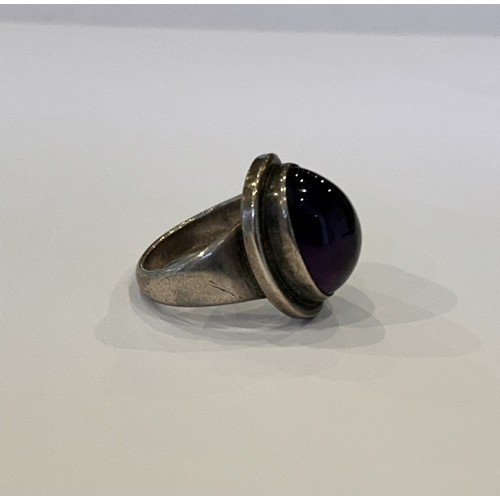 57 - Georg Jensen: a silver and polished cabochon gem-set dress ring, marked 925, Georg Jensen and number... 