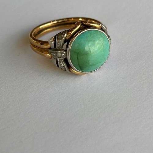 228 - 18ct Gold Turquoise Set Ring 8.9g gross approx size O