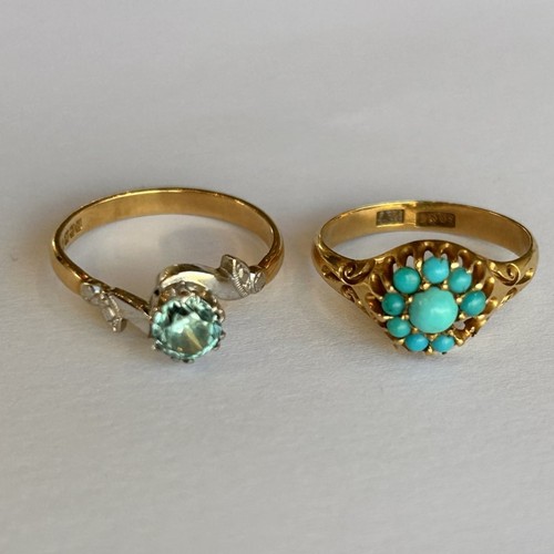 229 - Two 18ct Gold Rings (2) 4.9g gross approx size M & L (af missing a turquoise stone)