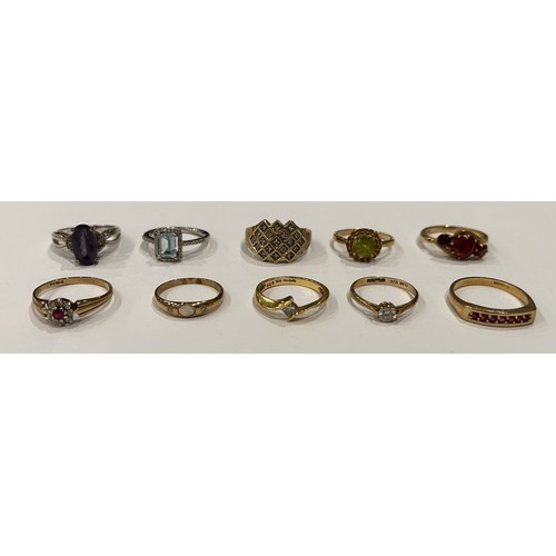 24 - Ten 9ct Gold Stone Set Rings (10) 25.2g gross