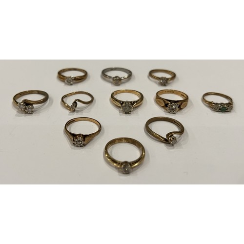 27 - Eleven 9ct Gold Diamond/White Stone Set Rings (11) 22.4g gross, one with 0.5ct Diamond