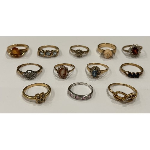 19 - Twelve  9ct Gold Stone Set Rings (12) 25.5g gross