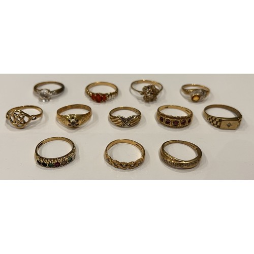 11 - Twelve  9ct Gold Stone Set Rings (12) 26g gross