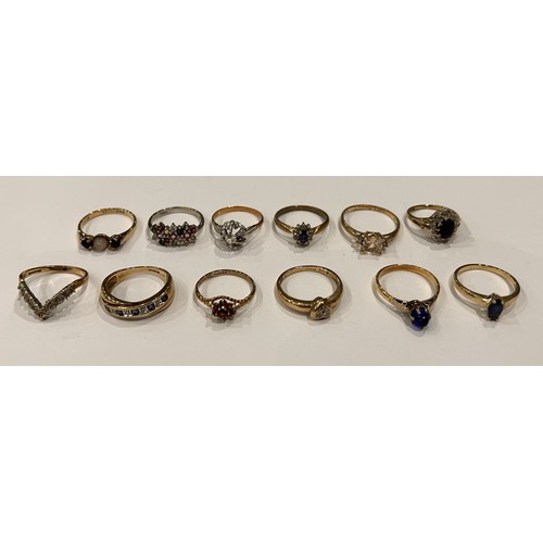 17 - Twelve  9ct Gold Stone Set Rings (12) 25.6g gross