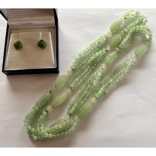 151 - A Jade Necklace & A pair of 15k Set Jade Earrings