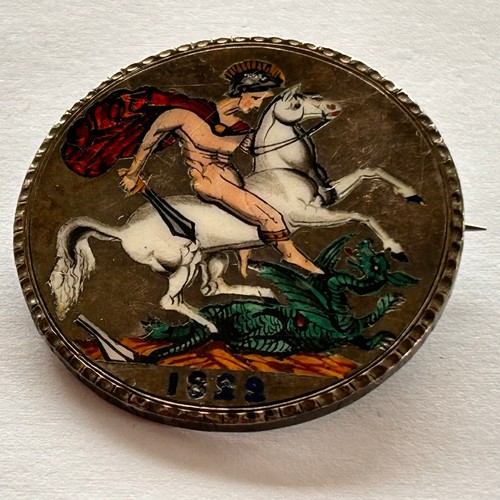 185 - 1822 Silver Crown in the form of a brooch with painted & Enamelled detail