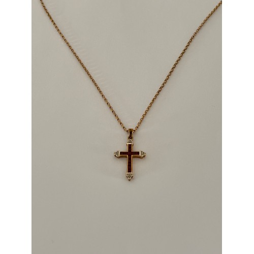 113 - 9ct Gold & Pink Stone set Crucifix on 9ct Gold Chain 3.4g