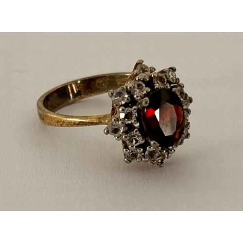 183 - Silver Set Red & White Stone Cluster Ring Approx Size M 4.1g