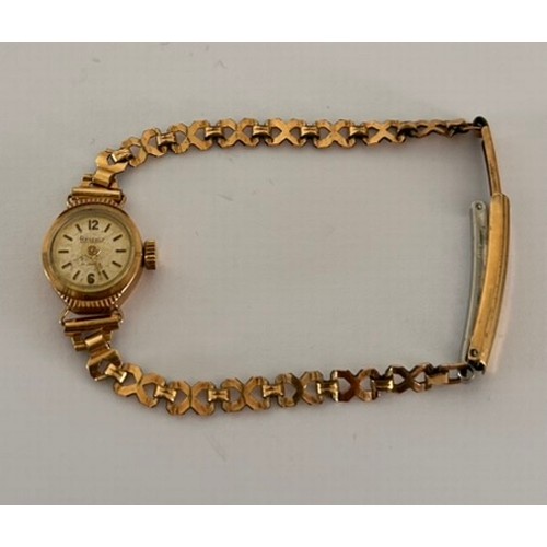 180 - 9ct Gold Ladies Watch on plated strap 9.6g gross