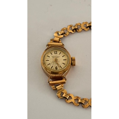 180 - 9ct Gold Ladies Watch on plated strap 9.6g gross