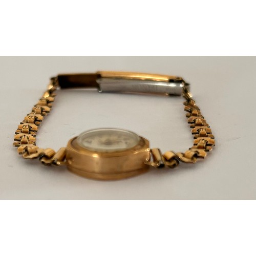 180 - 9ct Gold Ladies Watch on plated strap 9.6g gross