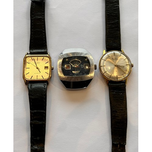 251 - A Collection of Vintage Gents Watches (3) Retro Sicura (Breitling) jump dial watch, ticking at the t... 