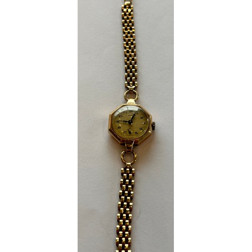 54 - 9ct Gold Ladies Watch on 9ct Gold Strap, both Hallmarked 17.3g gross