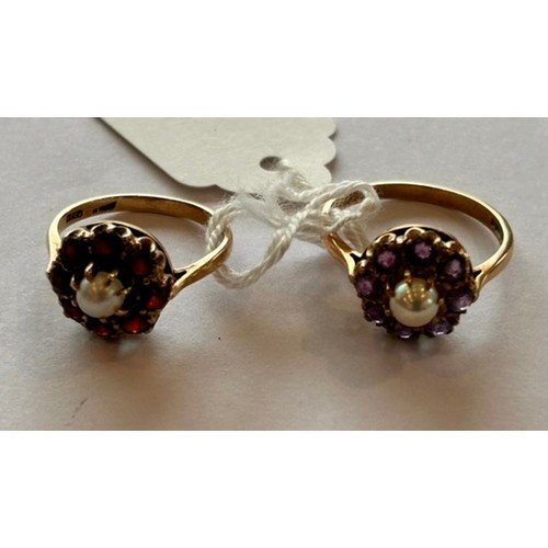 28 - Two Hallmarked 9ct Gold & Stone Set 'Flower' Rings (2) 5.4g gross (2.4g+2.7g)