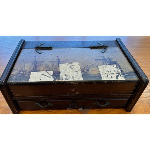 204 - A Nautical themed wooded jewellery box, containing mixed costume  / dress jewellery