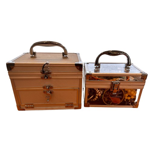 205 - Two 'Flight Case' style Jewellery Boxes (2) one containing mixed Costume / Dress Jewellery