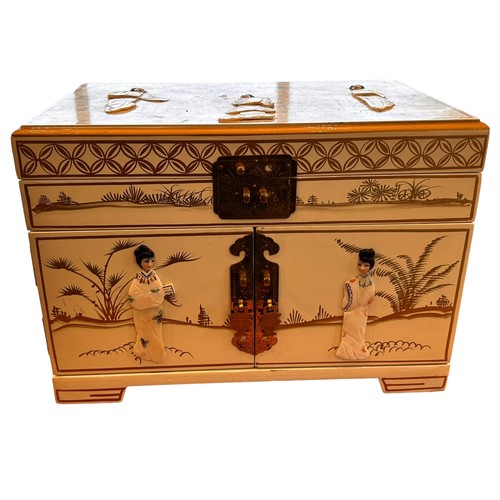 206 - Very Large Japanese Style Jewellery Box, with three draws and a lift up lid