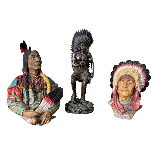 313 - Three Resin Models of Native Americans (3) Tallest approx 33cm tall