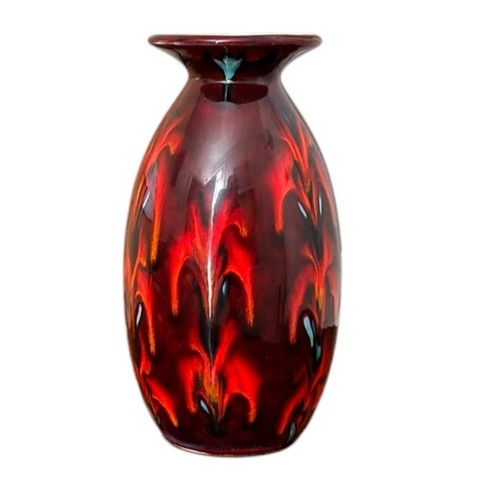 316 - Anita Harris Art Pottery, Minos Vase, Red & Orange Flower Decoration on Dark Red Ground, H21cm Stamp... 