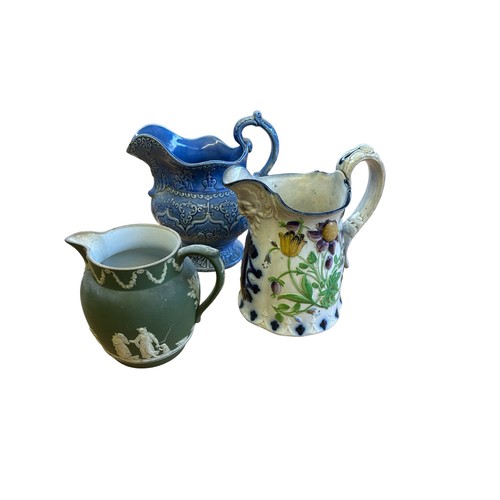 303 - Three Jugs (3) Green Jasperware & others