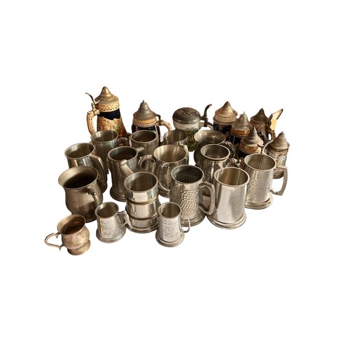 286 - Large Collection of Tankards, 16 x pewter &8 x ceramic