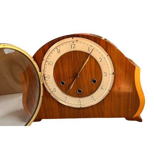 259 - Art Deco Wooden Mantle Clock by Smiths, Chiming