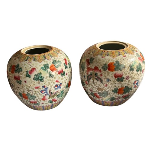 327 - Two 20th Century Large Cantonese Ginger Jars with lids (2)
approx 20cm tall x 23cm wide